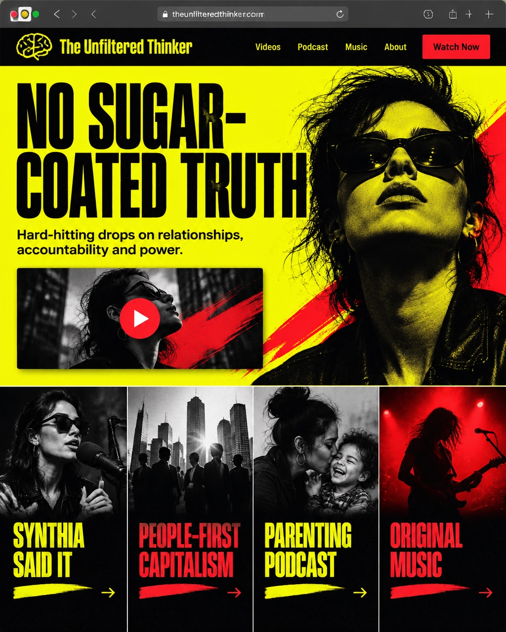 High-contrast editorial portrait from The Unfiltered Thinker visual world